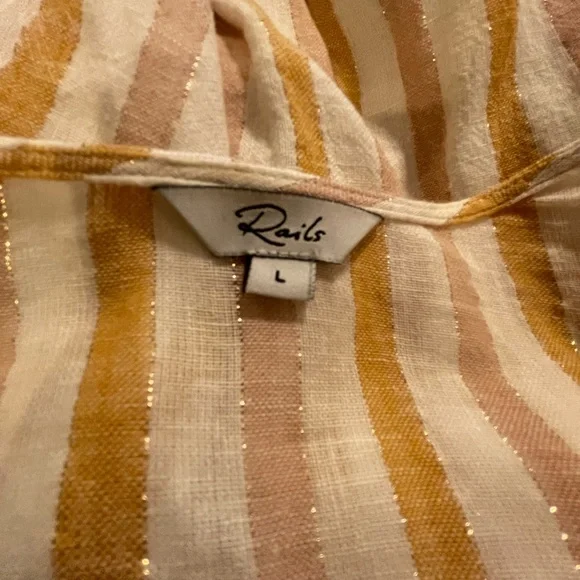 Rails Brigitte Amber & Light Rose Linen Blend Striped Wrap Dress L FREE SHIP - Picture 4 of 5